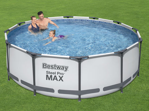 Bestway zwembad steel pro max set rond 366x100 (lichtgrijs, incl. filterpomp (220-240v) + ladder)