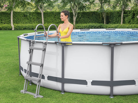 Bestway zwembad steel pro max set rond 366x100 (lichtgrijs, incl. filterpomp (220-240v) + ladder)