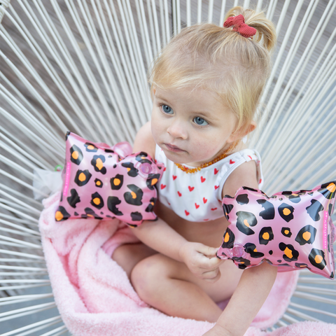 Swim essentials - zwembandjes - panterprint - zwemvleugels - 15-30 kg - 2-6 jaar - roze goud